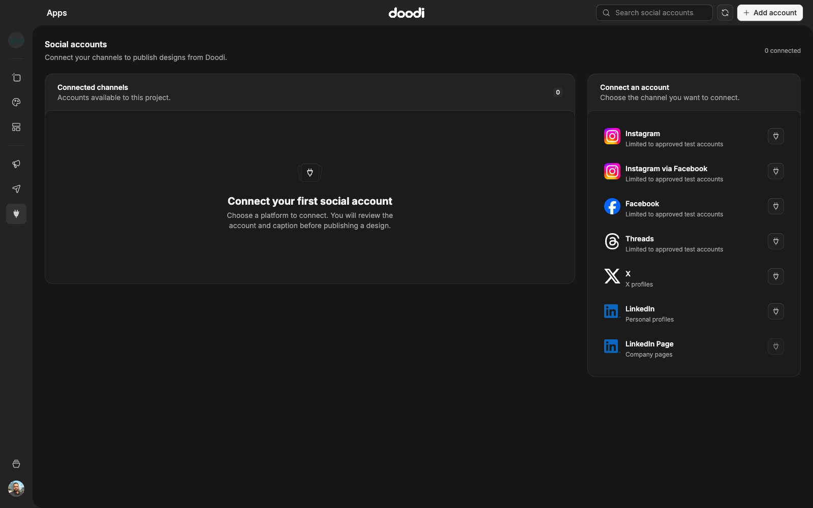 Social account connection options for the Sora demo project